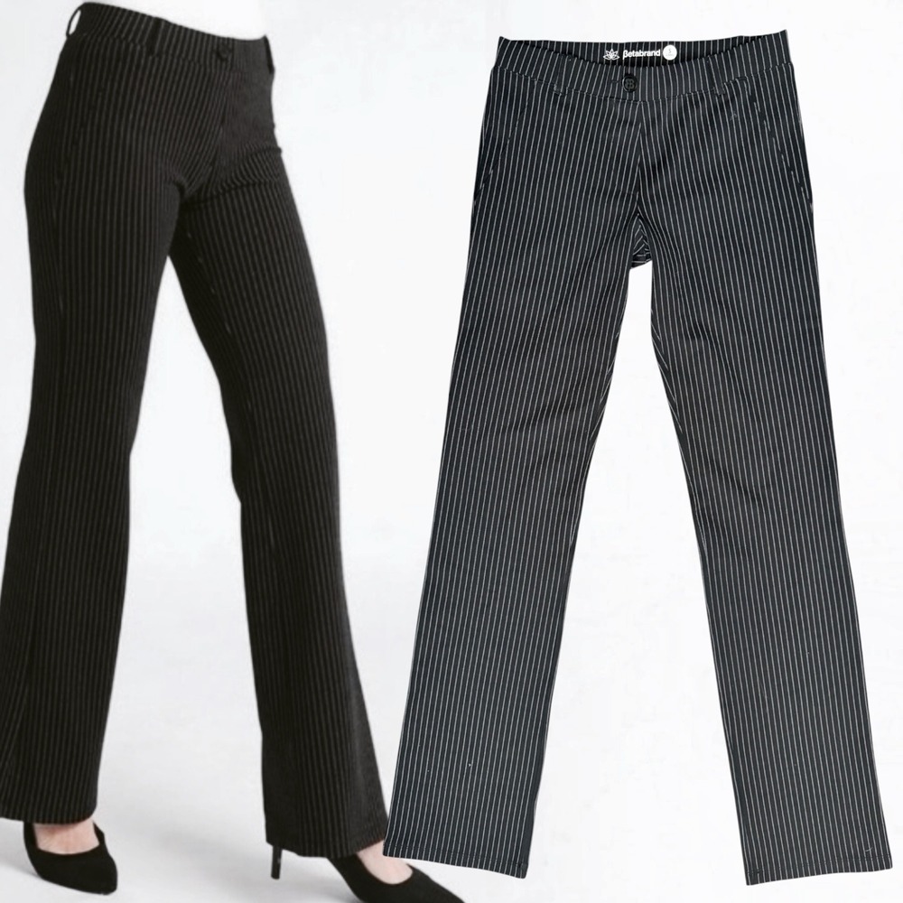 Betabrand Yoga Pant Dress Pants Pinstripe Black Small Long